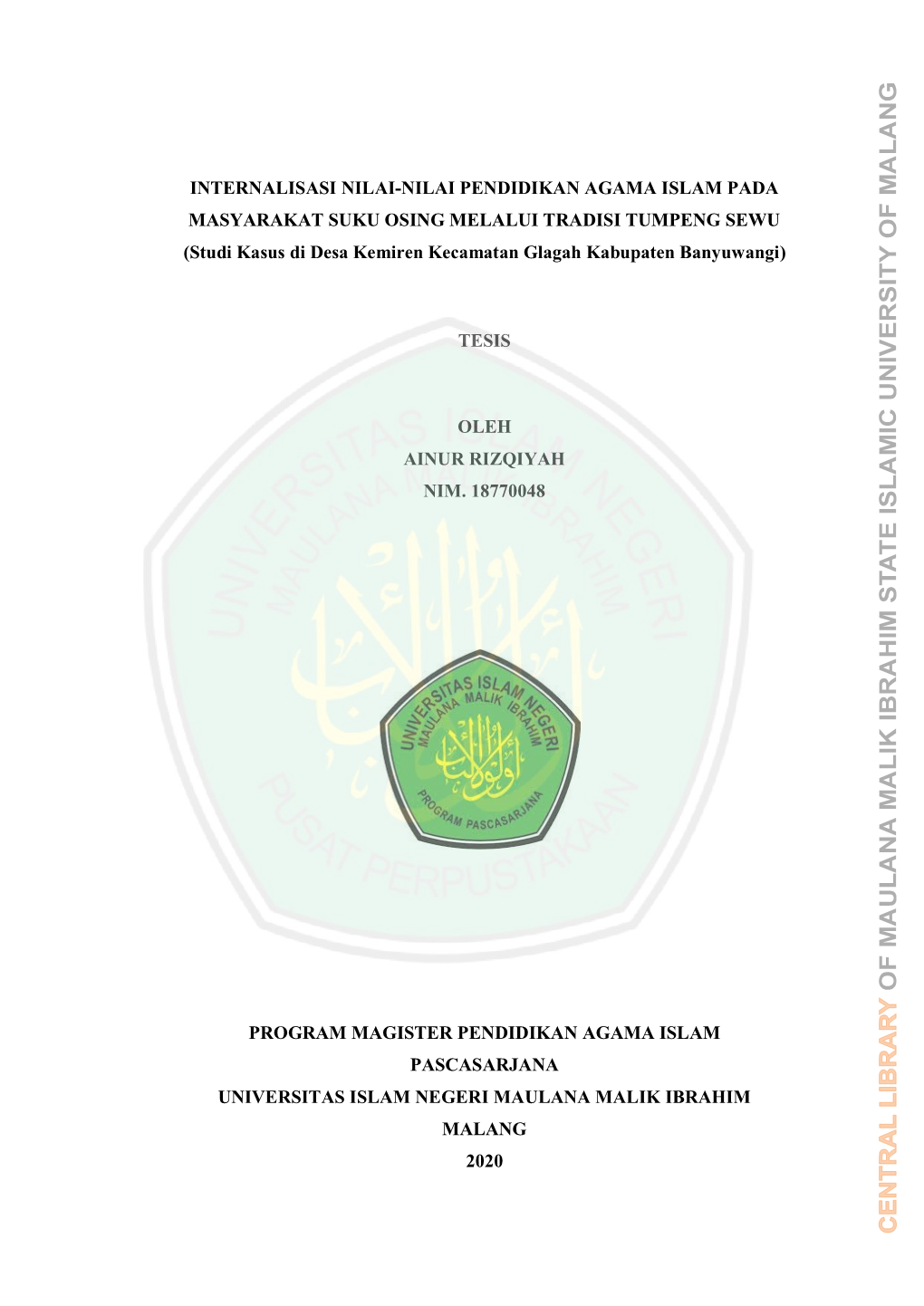 Internalisasi Nilai-Nilai Pendidikan Agama Islam Pada