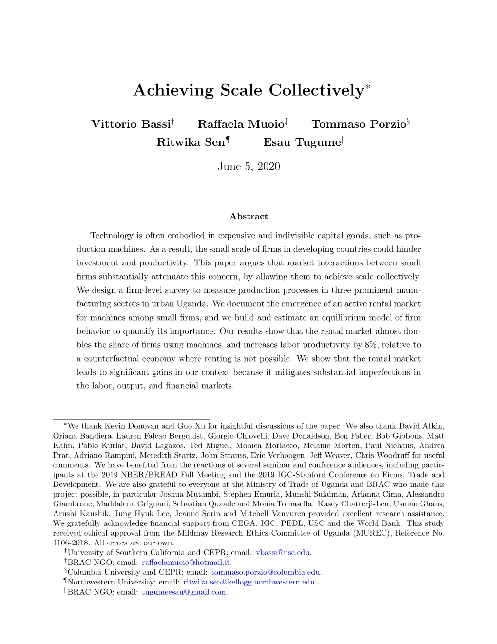 Achieving Scale Collectivelywe Thank Kevin Donovan and Guo Xu for Insightful Discussions of the Paper. We Also Thank David Atkin