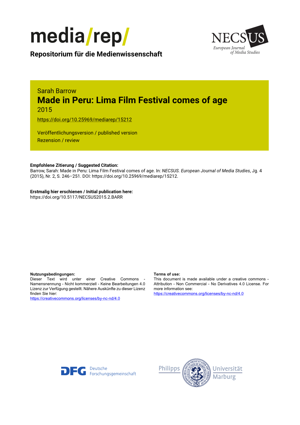 Lima Film Festival Comes of Age 2015