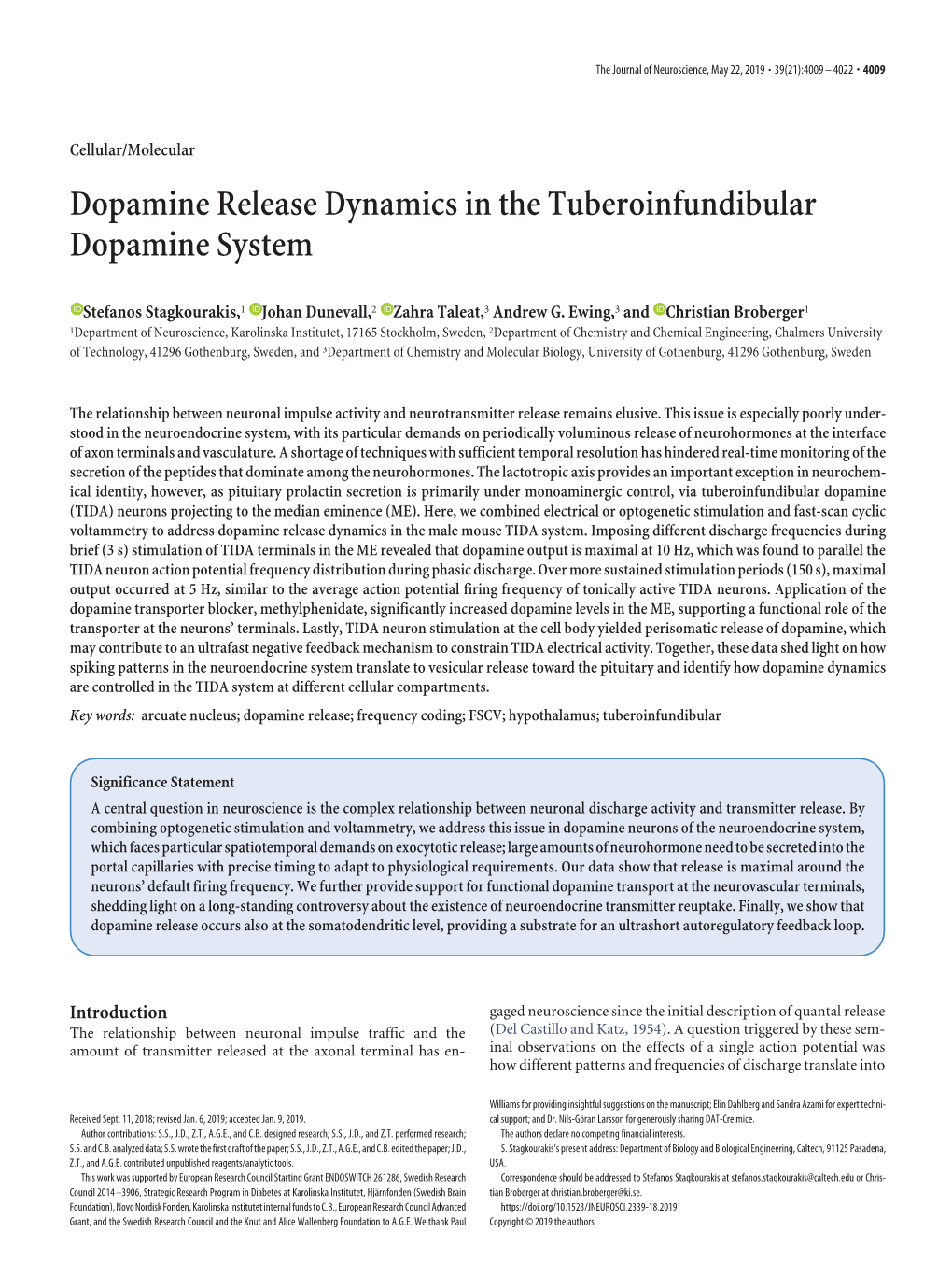 Dopamine Release Dynamics in the Tuberoinfundibular Dopamine System