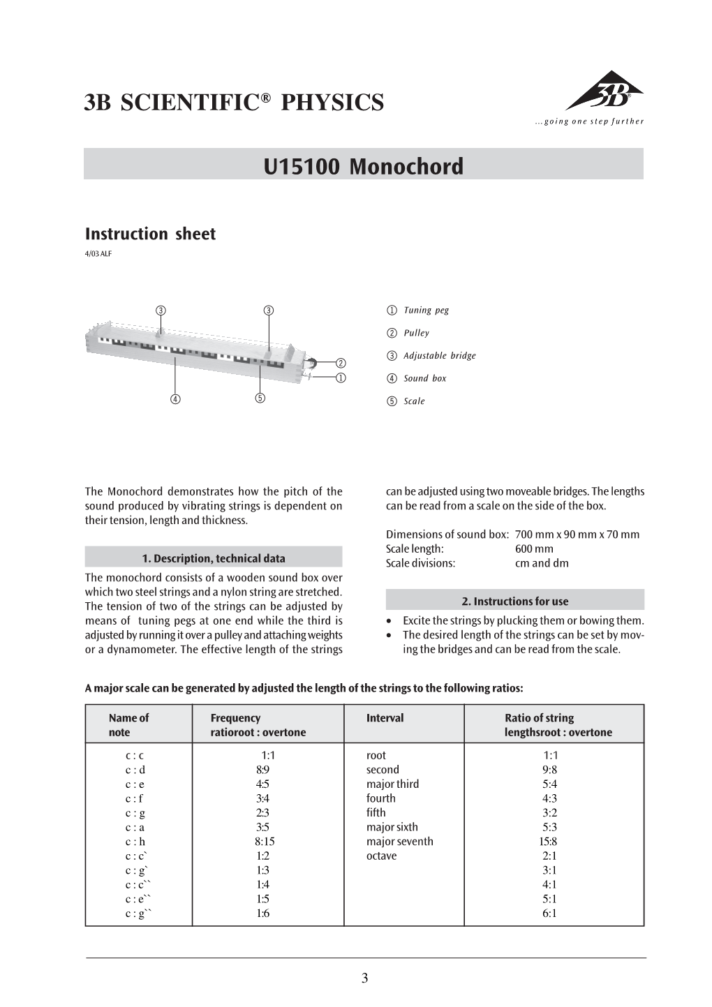 3B SCIENTIFIC® PHYSICS U15100 Monochord