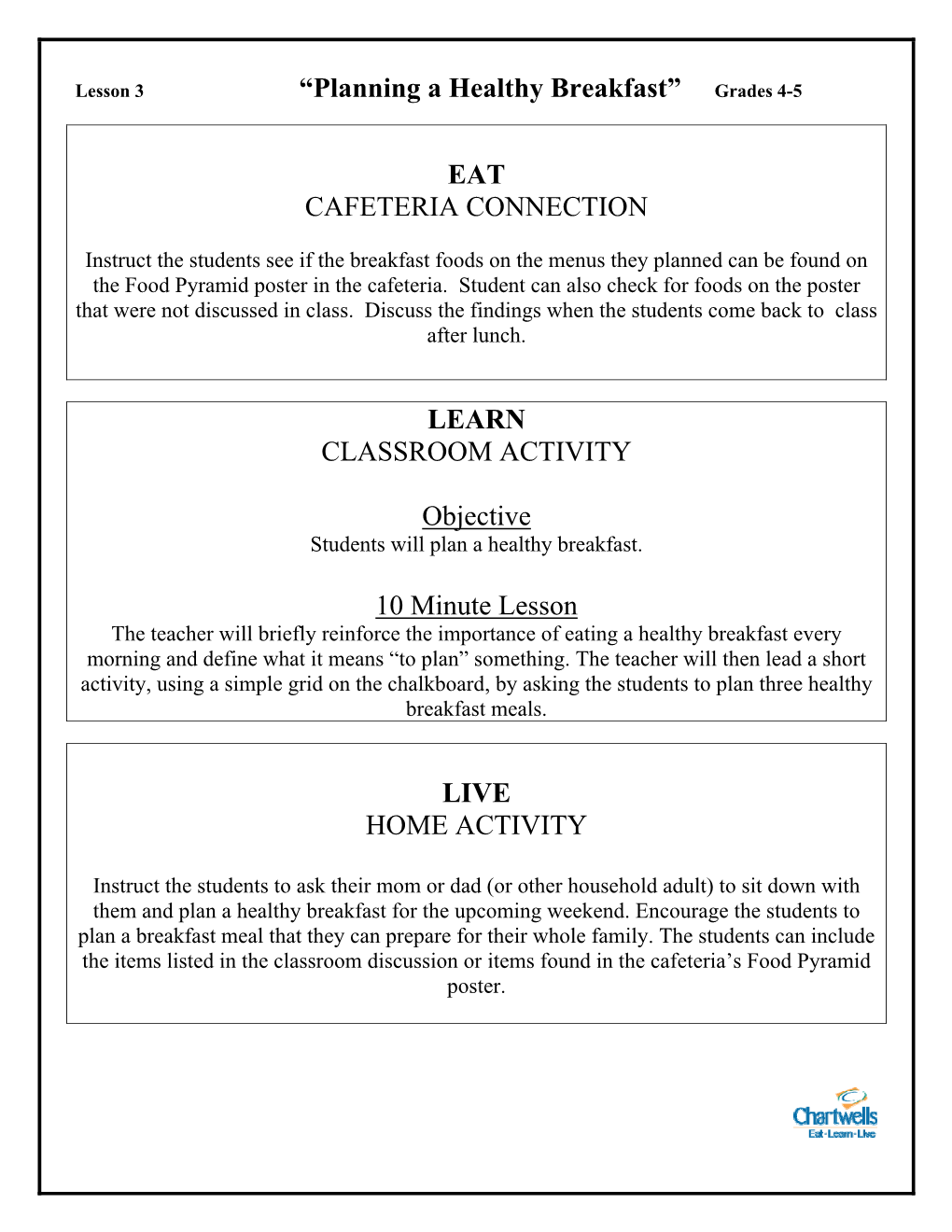 Planning a Healthy Breakfast” Grades 4-5