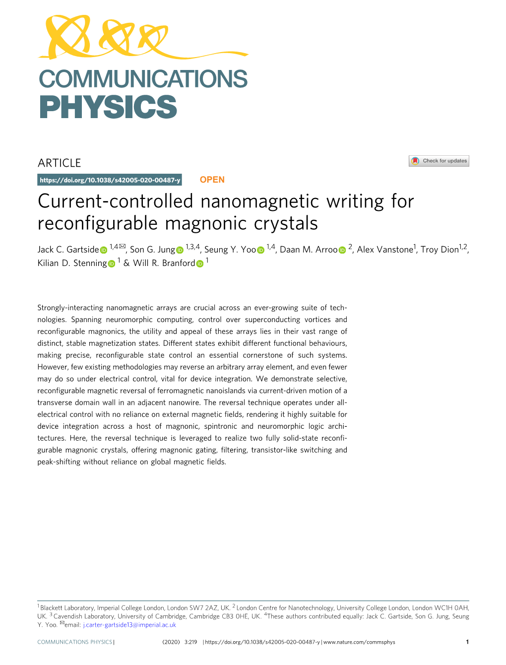 Current-Controlled Nanomagnetic Writing for Reconfigurable Magnonic