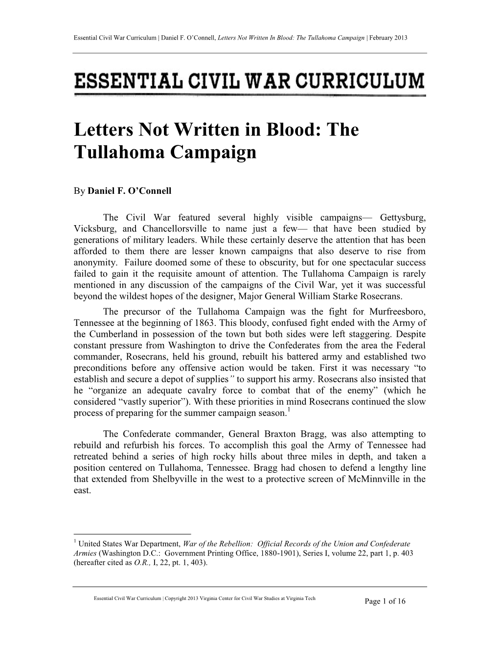 The Tullahoma Campaign | February 2013