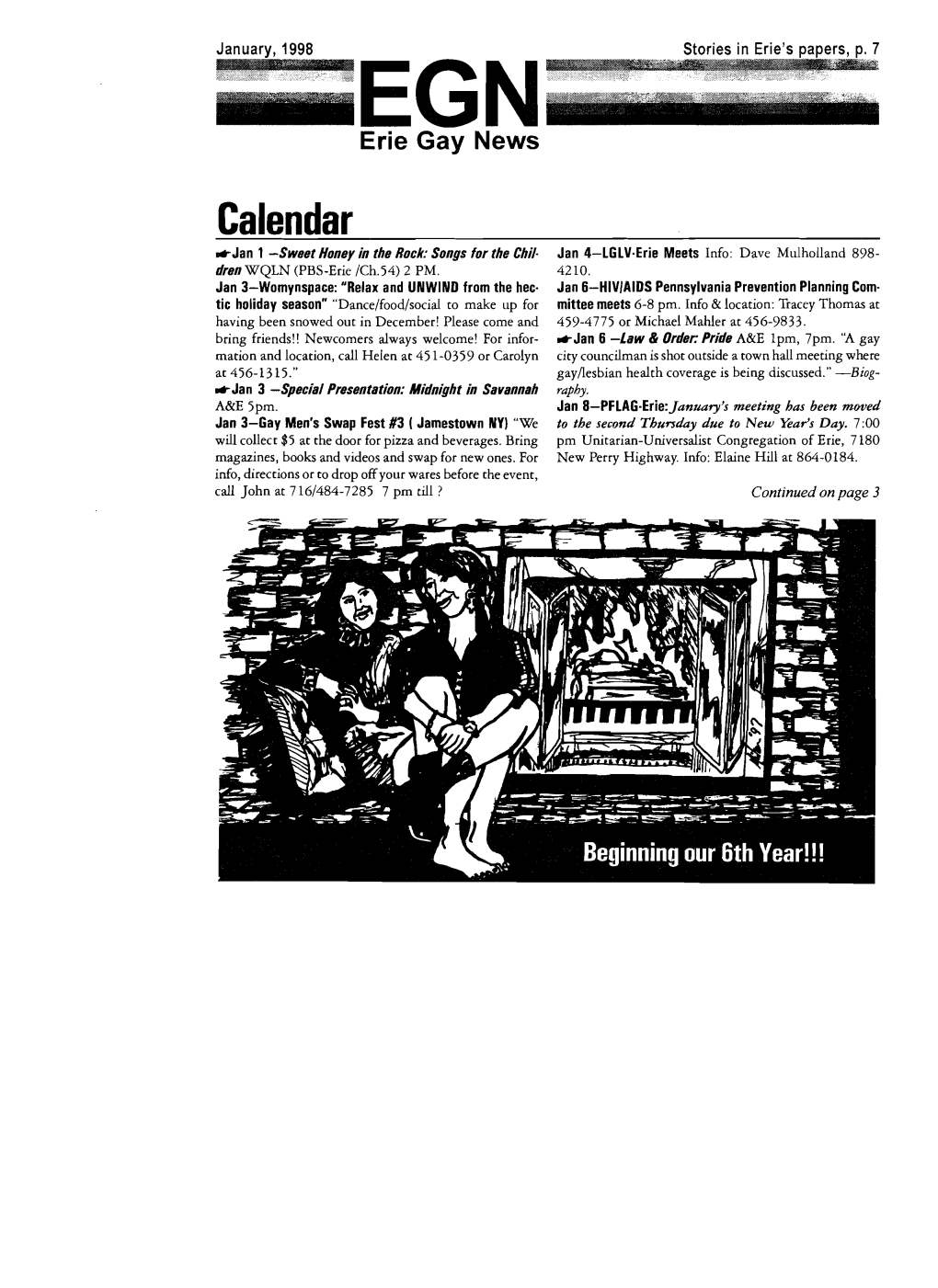 Calendar ....Jan 1 -Sweet Honey in the Rock: Songs for the Chil· Jan 4-LGLV·Erie Meets Info: Dave Mulholland 898­ Drenwqln (PBS-Erie /Ch.54) 2 PM