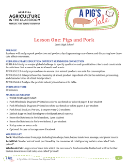 Lesson One: Pigs and Pork Level: High School