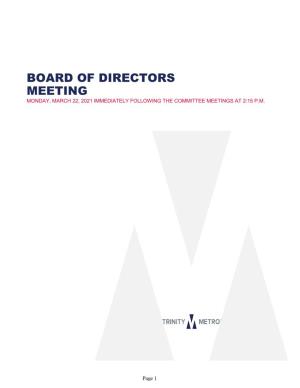 BOARD of DIRECTORS MEETING AGENDA (Via VIRTUAL MEETING)