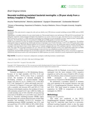 Neonatal Multidrug-Resistant Bacterial Meningitis: a 29-Year Study from a Tertiary Hospital in Thailand