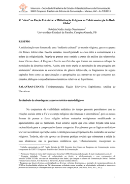 Sociedade Brasileira De Estudos Interdisciplinares Da Comunicação XXXVI Congresso Brasileiro De Ciências Da Comunicação – Manaus, AM – 4 a 7/9/2013
