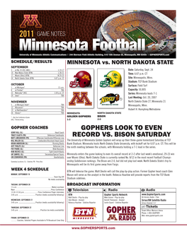 Gophers Look to Even Record Vs. Bison Saturday