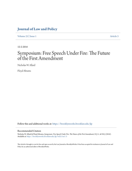 Free Speech Under Fire: the Uturf E of the First Amendment Nicholas W
