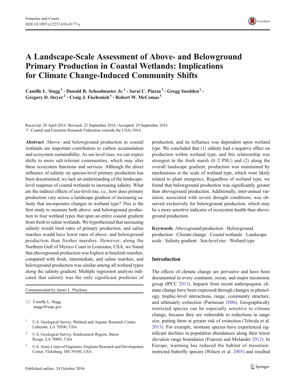 And Belowground Primary Production in Coastal Wetlands: Implications for Climate Change-Induced Community Shifts