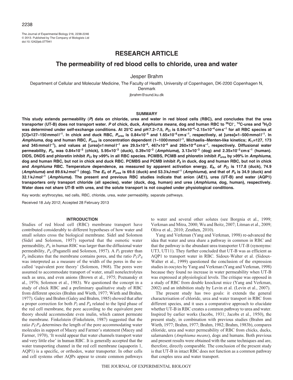 The Permeability of Red Blood Cells to Chloride, Urea and Water