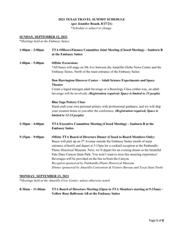 Page 1 of 8 2021 TEXAS TRAVEL SUMMIT SCHEDULE