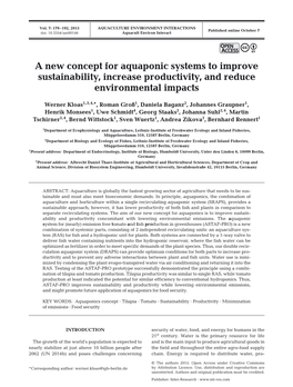 A New Concept for Aquaponic Systems to Improve Sustainability, Increase Productivity, and Reduce Environmental Impacts