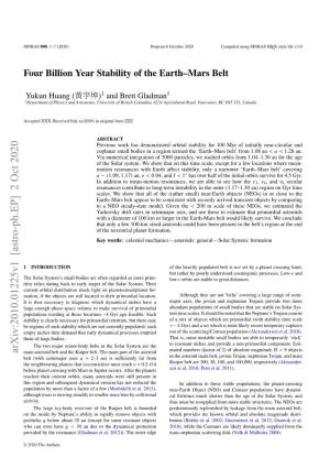 Four Billion Year Stability of the Earth-Mars Belt