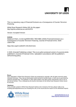 Financial Exclusion As a Consequence of Counter-Terrorism Financing