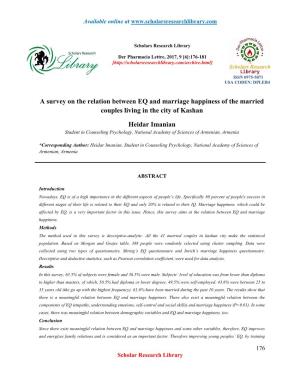 A Survey on the Relation Between EQ and Marriage Happiness of the Married Couples Living in the City of Kashan