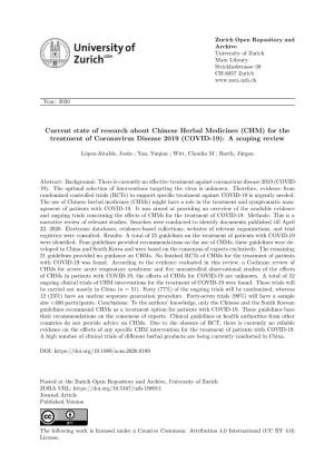 Current State of Research About Chinese Herbal Medicines (CHM) for the Treatment of Coronavirus Disease 2019 (COVID-19): a Scoping Review