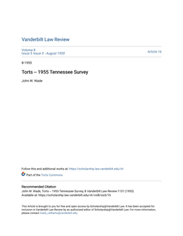 Torts -- 1955 Tennessee Survey
