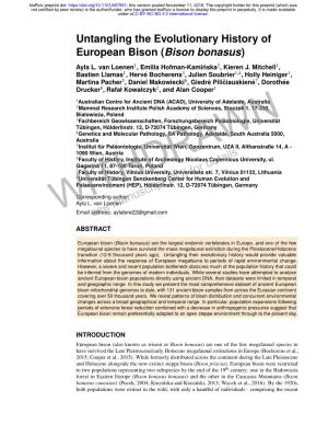 Untangling the Evolutionary History of European Bison (Bison Bonasus) Ayla L
