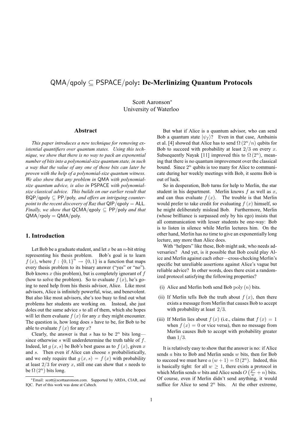 QMA/Qpoly ⊆ PSPACE/Poly : De-Merlinizing Quantum Protocols