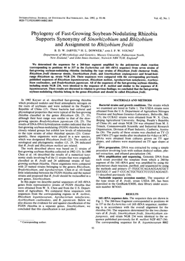 Phylogeny of Fast-Growing Soybean-Nodulating Rhizobia Supports Synonymy of Sinovhizobium and Rhizobium and Assignment to Rhizobium Fredii