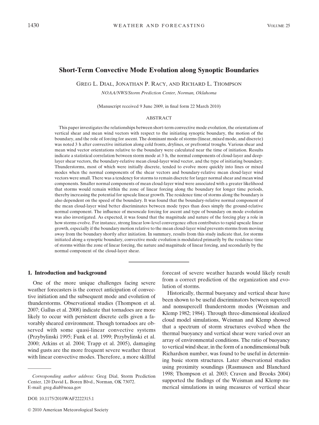Short-Term Convective Mode Evolution Along Synoptic Boundaries