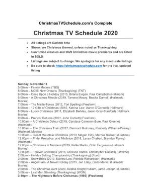 Christmas TV Schedule 2020