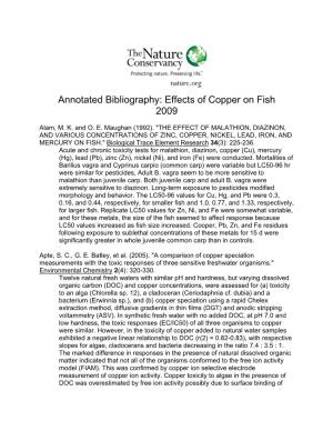 Annotated Bibliography: Effects of Copper on Fish 2009