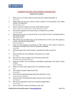 Current Affairs and General Knowledge Subjective Paper 6
