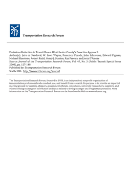 Emissions Reduction in Transit Buses: Westchester County’S Proactive Approach Author(S): Jairo A