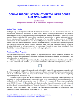 Coding Theory: Introduction to Linear Codes and Applications