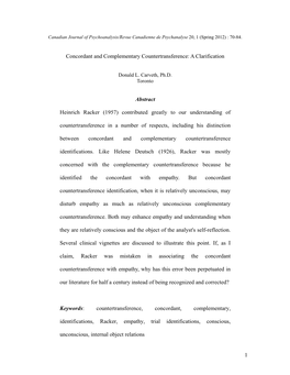 Concordant and Complementary Countertransference: a Clarification