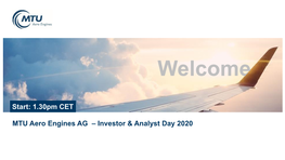 Investor & Analyst Day 2020 Start: 1.30Pm