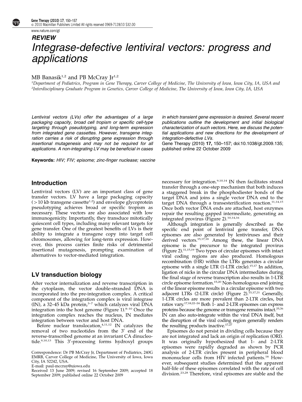 Integrase-Defective Lentiviral Vectors: Progress and Applications