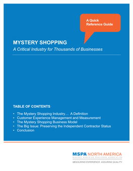 MYSTERY SHOPPING a Critical Industry for Thousands of Businesses