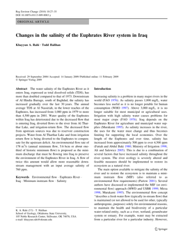 Changes in the Salinity of the Euphrates River System in Iraq