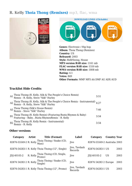 R. Kelly Thoia Thong (Remixes) Mp3, Flac, Wma