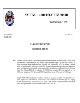 NLRB Election Report, Cases Closed April 2003