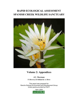 Rapid Ecological Assessment Spanish Creek Wildlife Sanctuary