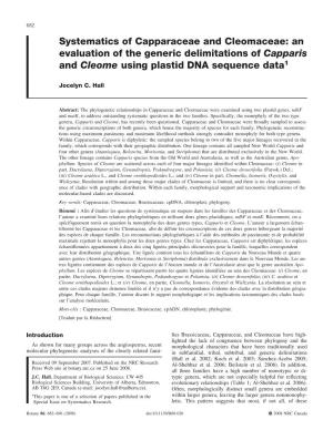 Systematics of Capparaceae and Cleomaceae: an Evaluation of the Generic Delimitations of Capparis and Cleome Using Plastid DNA Sequence Data1