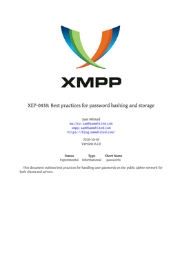 XEP-0438: Best Practices for Password Hashing and Storage