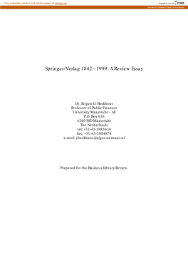 Springer-Verlag 1842 - 1999: a Review Essay