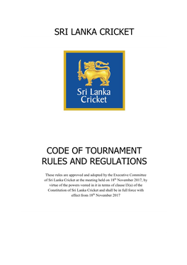 Sri Lanka Cricket Code of Tournament Rules and Regulations