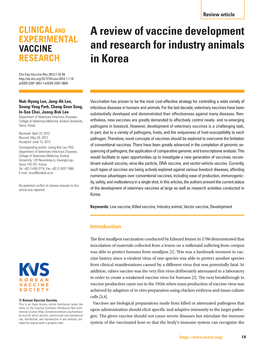 A Review of Vaccine Development and Research for Industry Animals in Korea
