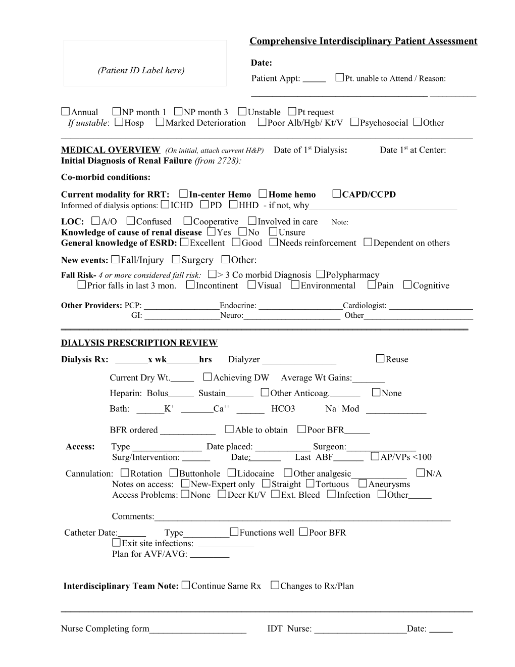 Comprehensive Interdisciplinary Patient Assessment