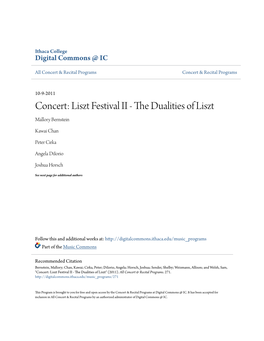 Concert: Liszt Festival II - the Dualities of Liszt Mallory Bernstein