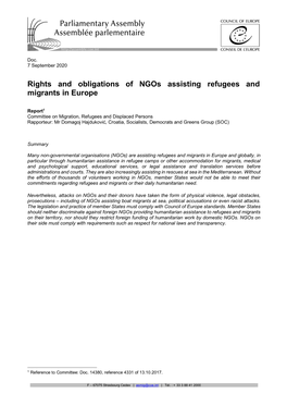Rights and Obligations of Ngos Assisting Refugees and Migrants in Europe