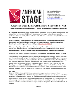 American Stage Kicks-Off the New Year with JITNEY the 9Th Installment of Theatre Company’S August Wilson Century Cycle Opens January 22